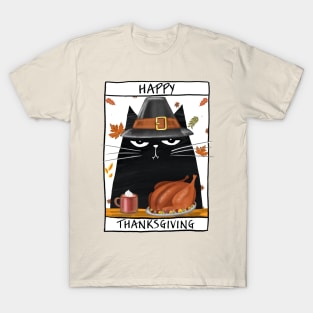 Happy Thanksgiving card in cartoon style with cat for Happy celebration T-Shirt